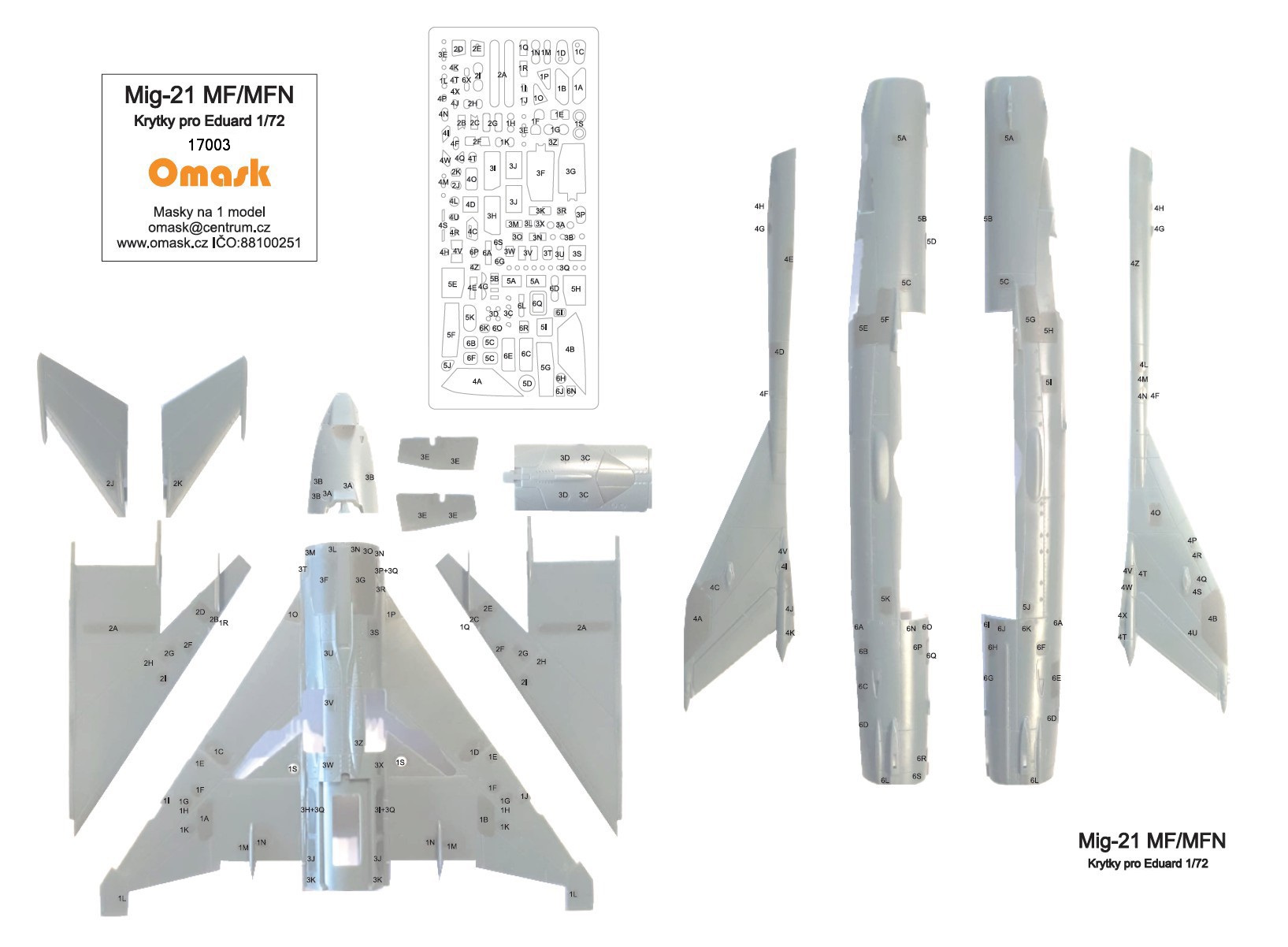 17003 1/72 Mig-21MF/MFN masky na krytky (pro Eduard)