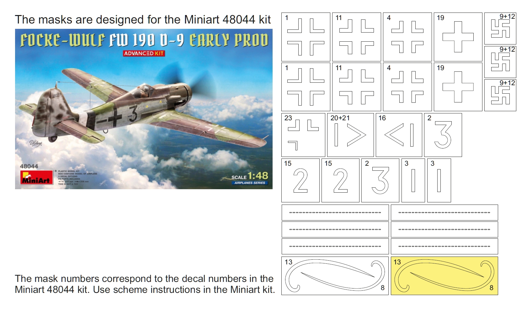 34051 1/48 Fw 190D-9 mask  (for Miniart 48044)