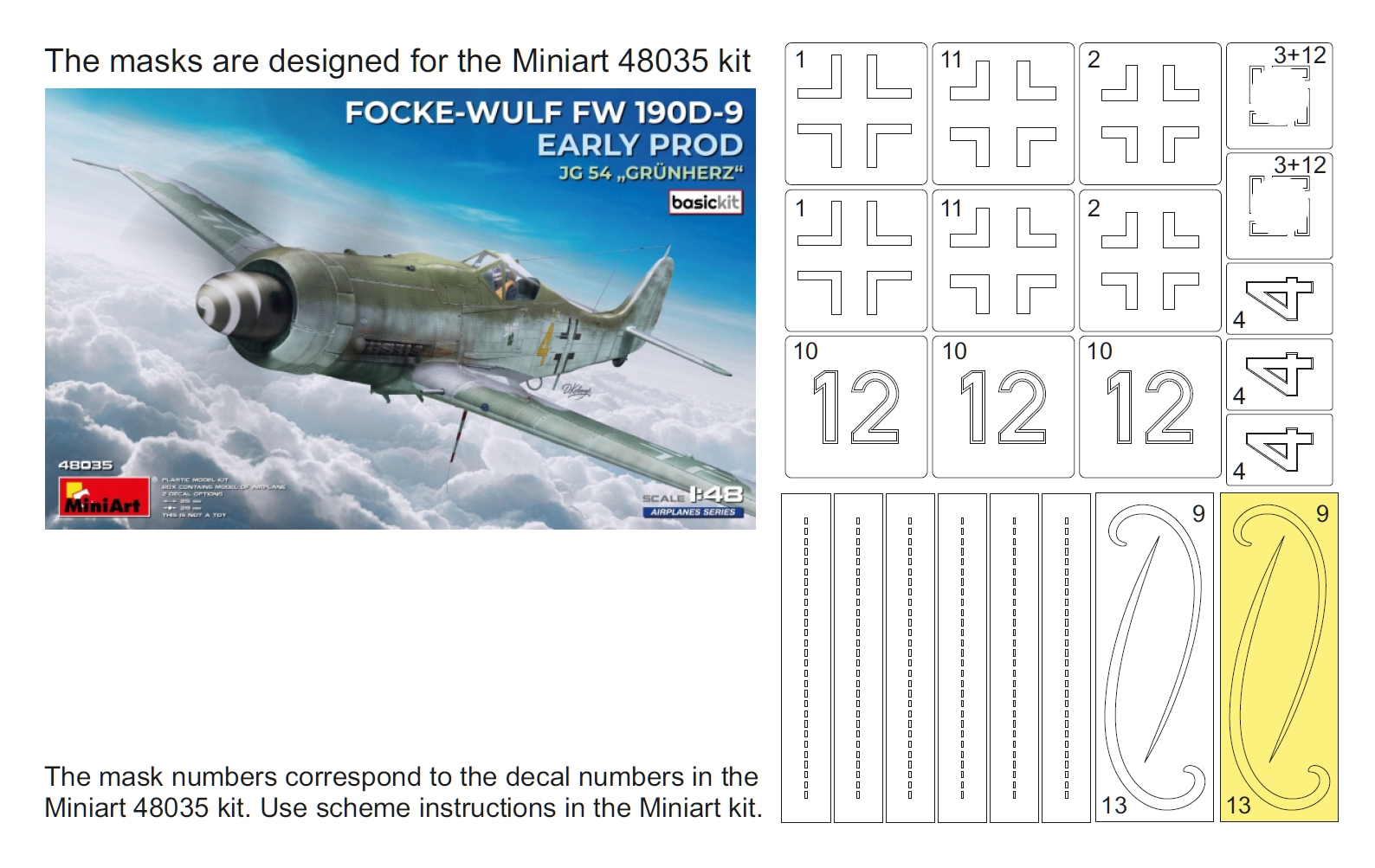 34052 1/48 Fw 190D-9 mask  (for Miniart 48035)