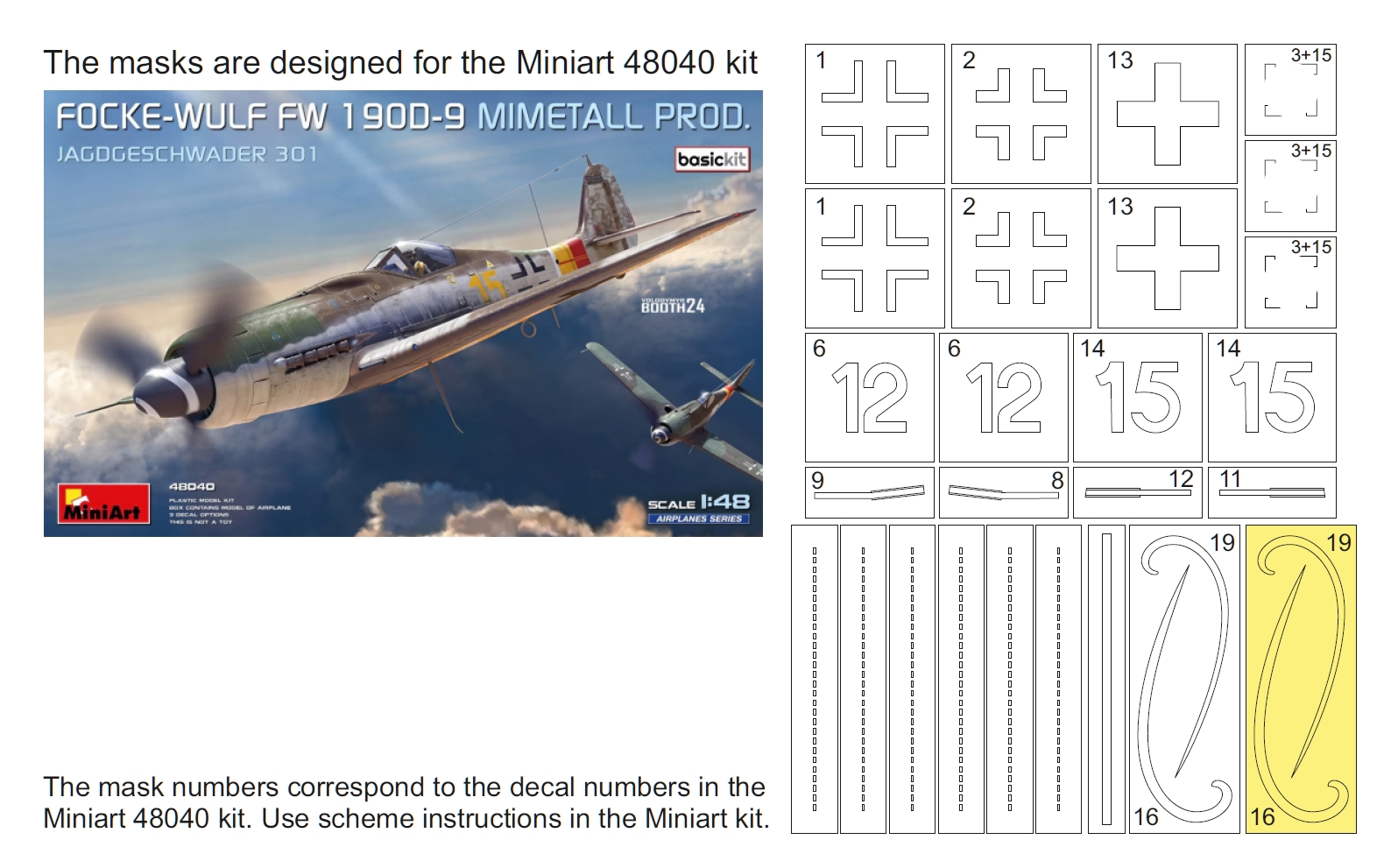 34054 1/48 Fw 190D-9 mask  (for Miniart 48040)