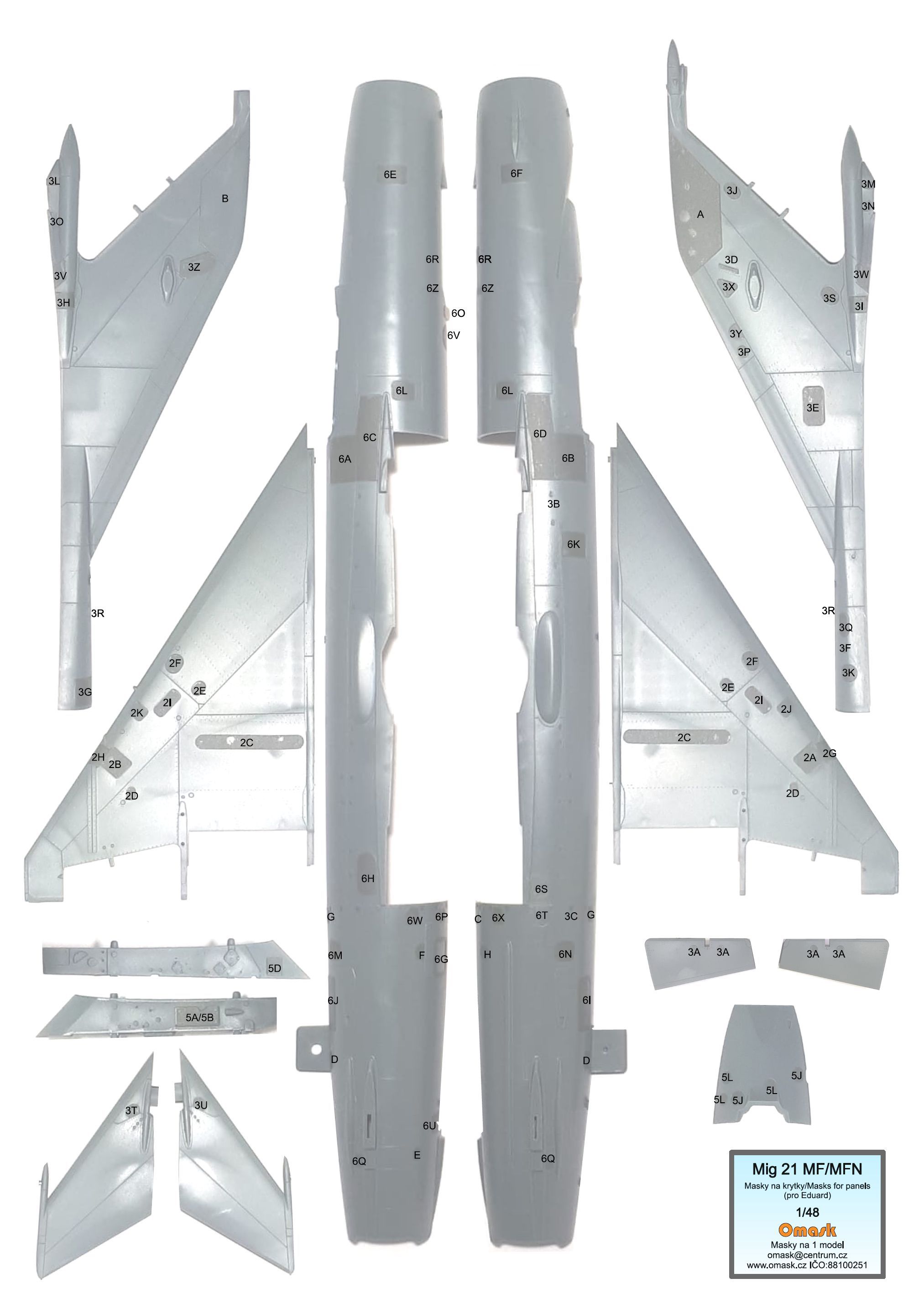 14010 1/48 Mig-21MF/MFN masky na krytky (pro Eduard)