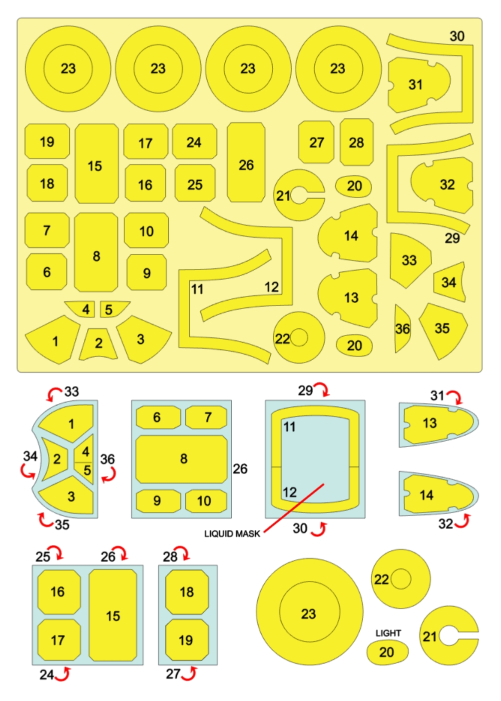 54037 1/48 P-51B Mustang double-sided mask (for Tamiya)