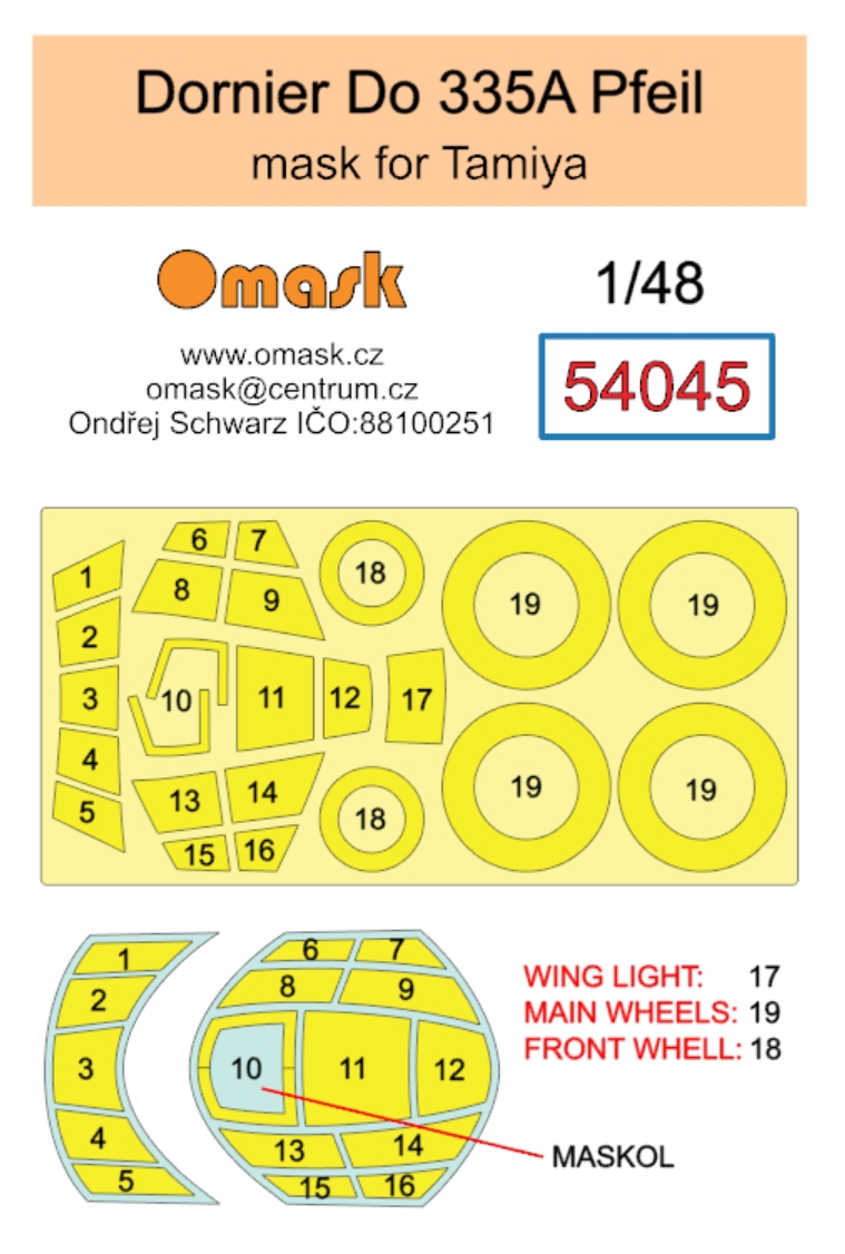 54045 1/48 Dornier Do 335A Pfeil mask (for Tamiya)