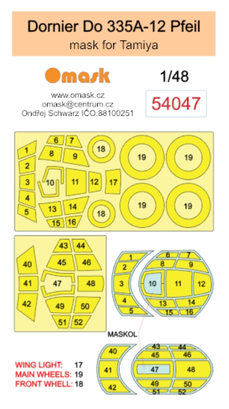 54047 1/48 Dornier Do 335A-12 Pfeil mask (for Tamiya)